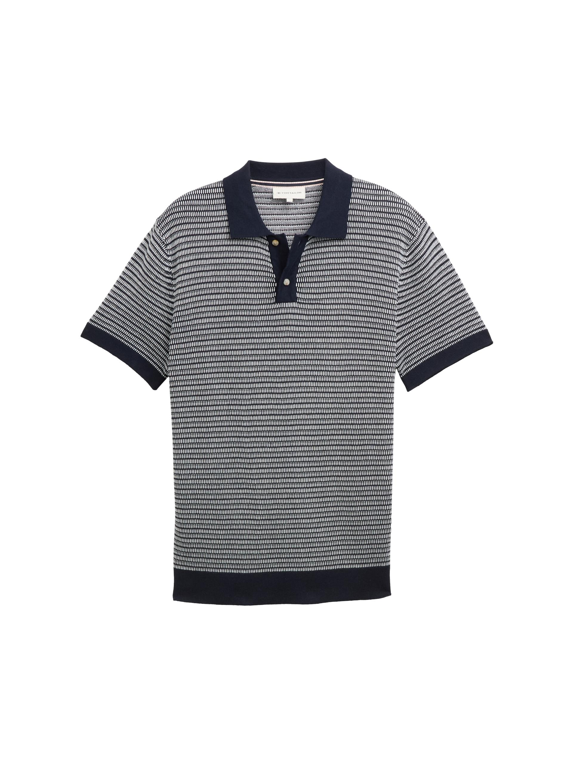 Strick-Poloshirt aus Baumwolle XL Regular Fit - Navy White Fancy Stripe