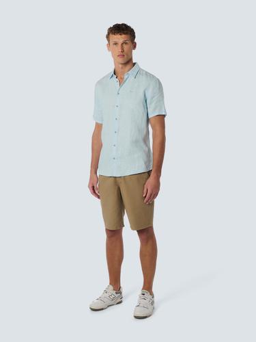 Shirt Short Sleeve Linen Solid Blau XXXL