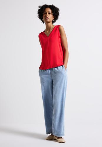 Jersey-Top mit Häkeldetails Rot 40