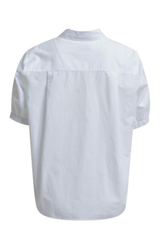 Blouse w collar, placket + bows at cf, 1/2 sleeve w elastic cuff Weiß 44