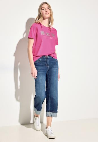 T-Shirt mit Schimmer Print M - Bloomy Pink