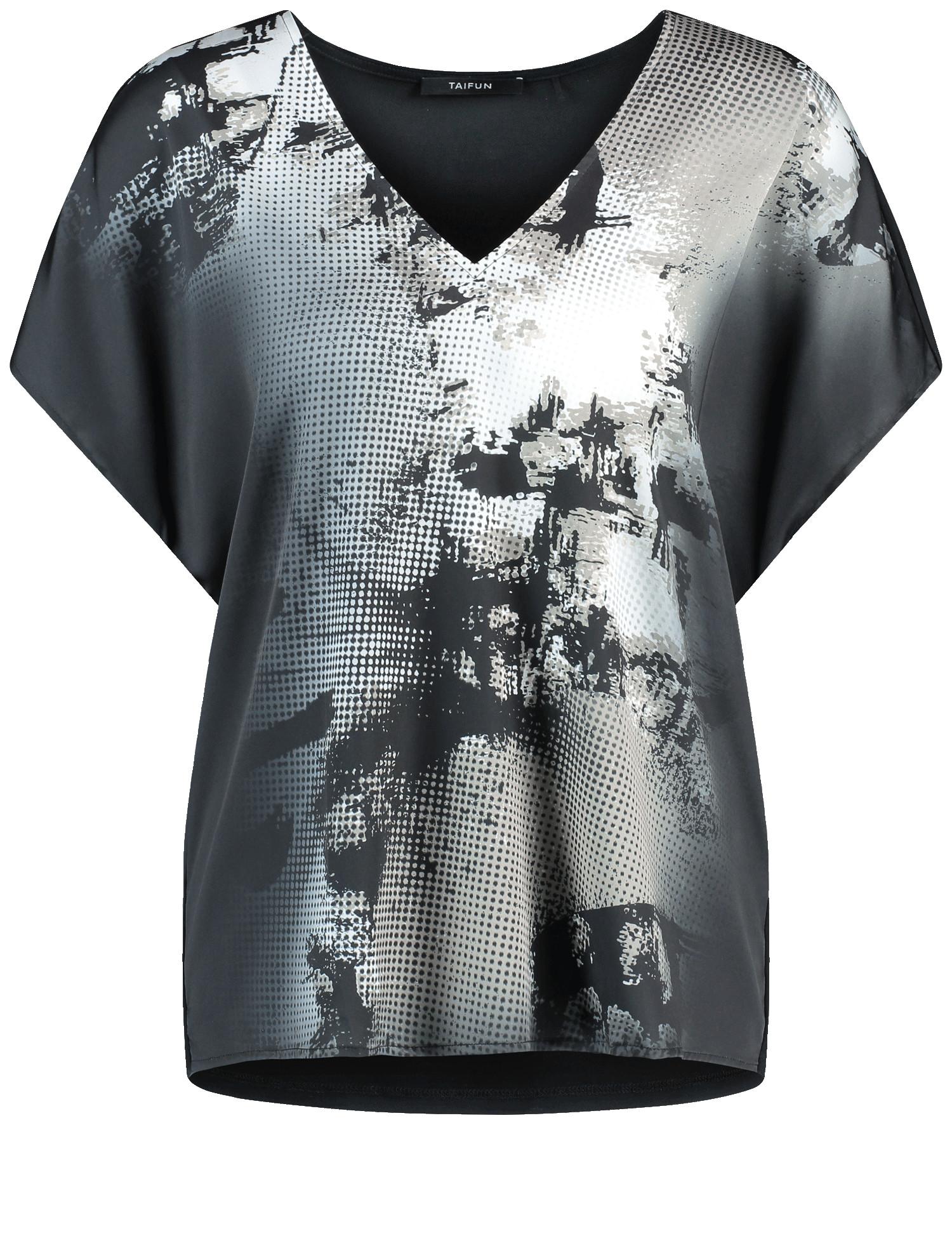 V-Shirt mit fließender Web-Front 38 Lässige Passform - Schwarz Gemustert