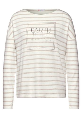 Folienprint Streifenshirt Beige 38