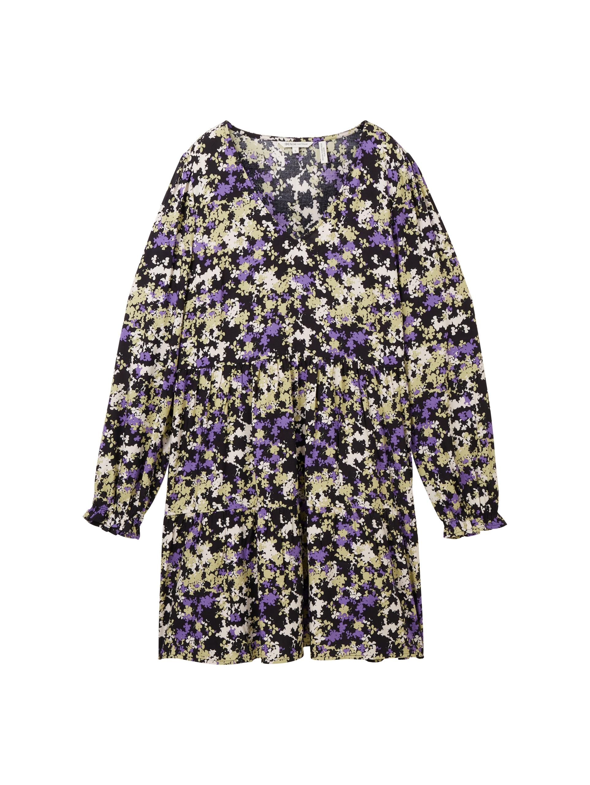 Mini Kleid mit Ballonärmeln XS Regular Fit - Lilac Green Flower Print