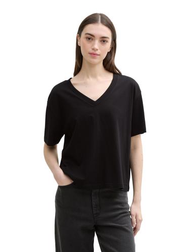 Boxy Fit T-Shirt mit V-Ausschnitt M Boxy Fit - Deep Black