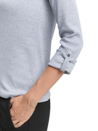 Langarmshirt mit Bio-Baumwolle XXL Regular Fit - Offwhite Navy Small Stripe