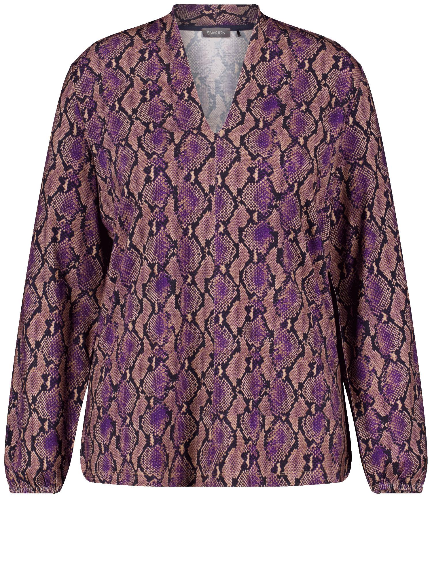 Langarmshirt mit farbigem Schlangenprint 46 Körpernahe Passform - Caramel Gemustert