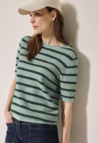 Gestreifter Strukturpullover XXL - Matcha Green
