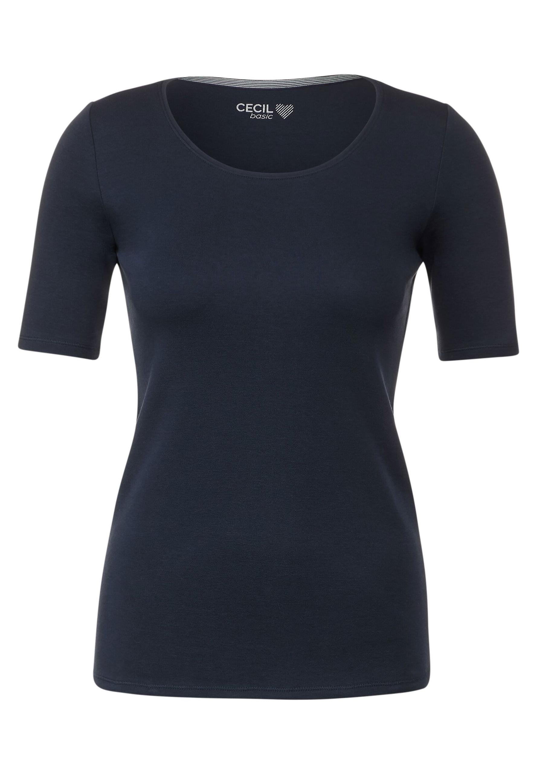 Cecil T-Shirt in Unifarbe - Dunkelblau / S