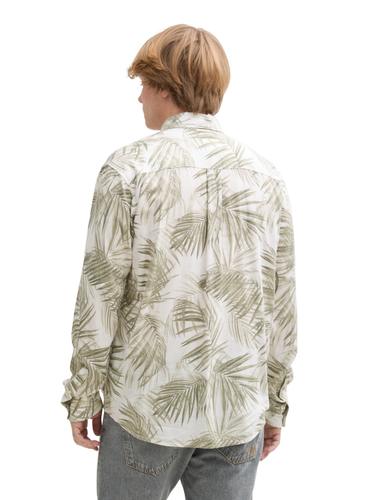 Relaxed Fit Hemd mit Leinenanteil XXL Relaxed Fit - White Green Watery Palm Print