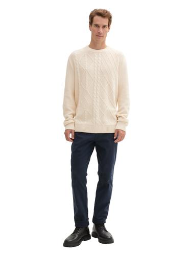 Strickpullover mit Zopfmuster XXL Regular Fit - Smooth Light Sand