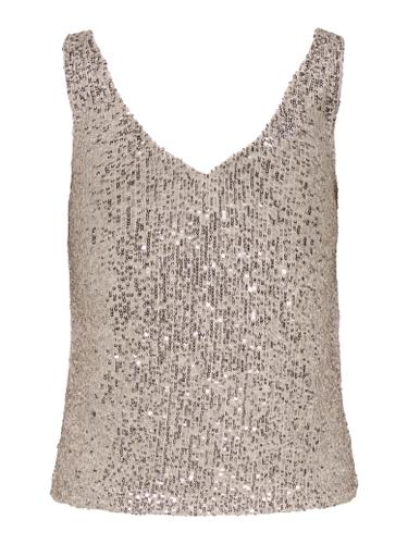ONLANA S/L V-NECK SEQUINS TOP JRS M Normal geschnitten - Pumice Stone