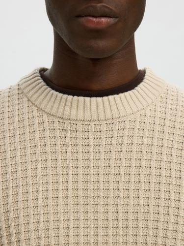 SLHTOM LS KNIT STRUCTURE CREW NECK XL Normal geschnitten - Oatmeal