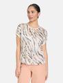 Blusenshirt mit Material-Patch 38 Bequeme Passform - Ecru/weiss/rot/orange Druck