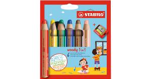 Buntstifte woody 3 in 1, 6 Farben, inkl. Spitzer