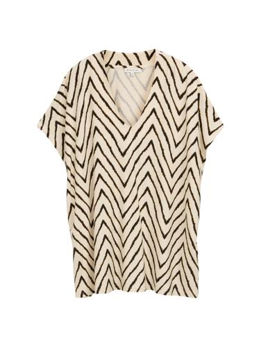 Plus Size - T-Shirt mit V-Ausschnitt 46 Regular Fit - Natural Zig Zag Design