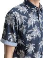 Regular Fit Kurzarmhemd mit Palmen-Print XXL Regular Fit - Navy Blue Stripe Palm Design