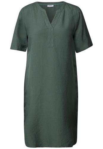 Split Neck Leinenmix Kleid L - Balmy Khaki