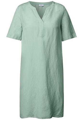 Split Neck Leinenmix Kleid L - Ice Sage Green