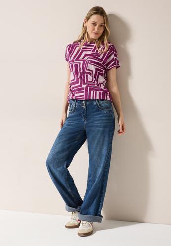 Print-Shirt mit Knopfdetail L - Anemone Pink