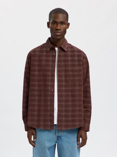 SLMREGCLAUS CORD YD CHECK LS SHIRT S Normal geschnitten - French Roast