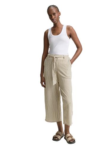 High Waist Culotte Hose mit Bindegürtel M Culotte Fit - Vertical Green White Stripe