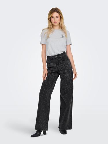 ONLHOPE RHINESTONE HW WIDE DNM BJ 27/32 Weiter Beinschnitt - Washed Black
