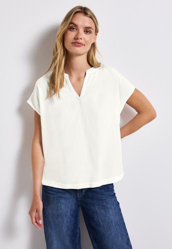 Split Neck Bluse in Unifarbe 36 - Off White