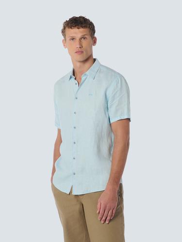 Shirt Short Sleeve Linen Solid Blau XL