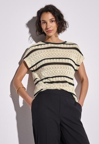 Ajour Shirt mit Streifen Beige 42