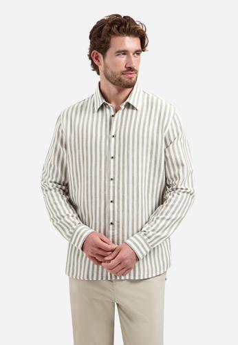 Shirt Vertical Big Stripe With Linen M Regular Fit - Taupe