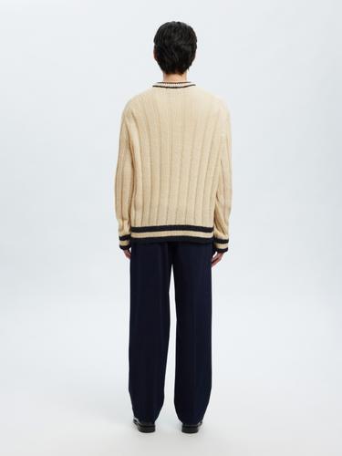 SLHROY LS KNIT RELAXED RIB V-NECK L Locker geschnitten - Egret