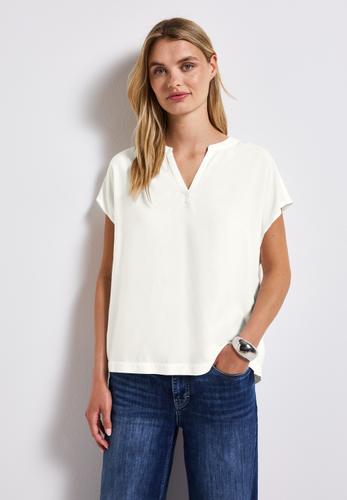 Split Neck Bluse in Unifarbe 36 - Off White