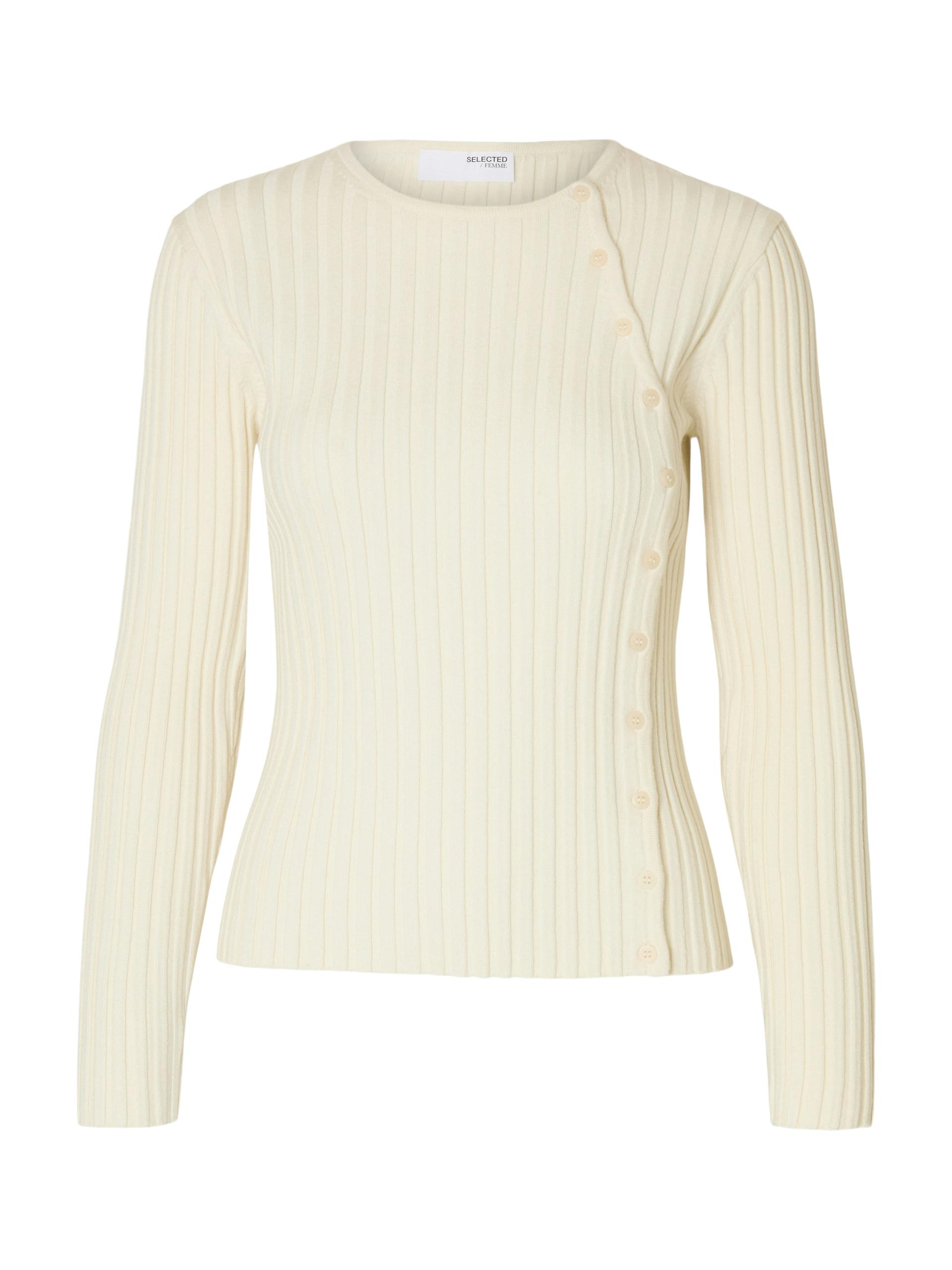 SLFHELEN LS KNIT BUTTON O-NECK TOP XL Slim Fit - Birch