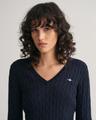Zopfstrick V-Neck Pullover aus Stretch-Baumwolle M - Evening Blue