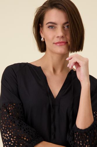 Bluse mit Lochmuster an den Ärmeln 38 - Schwarz
