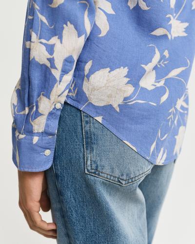 Regular Fit Leinen Bluse mit Blumen-Print 36 - Perfect Blue