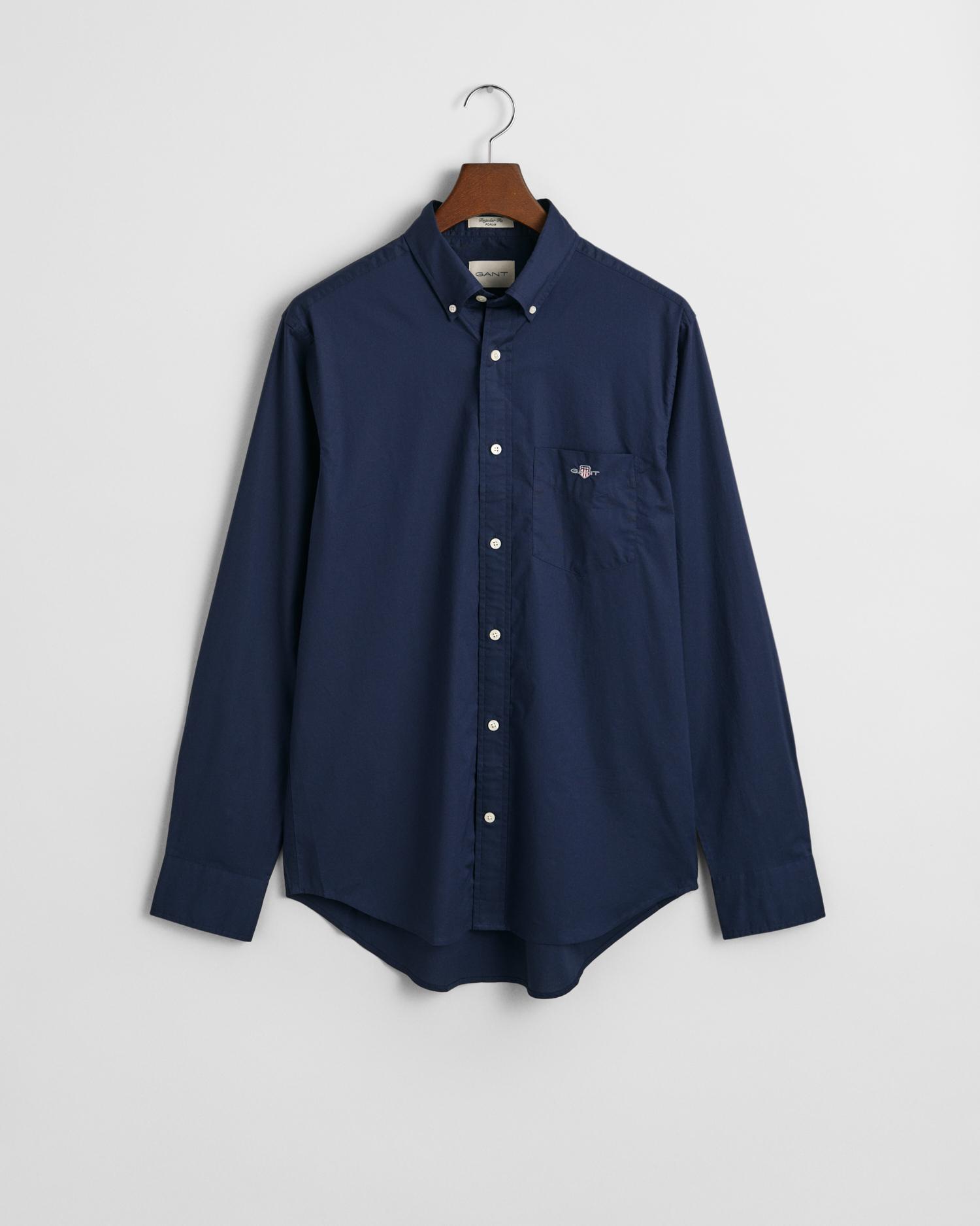 Regular Fit Classic Popeline Hemd L - Marine