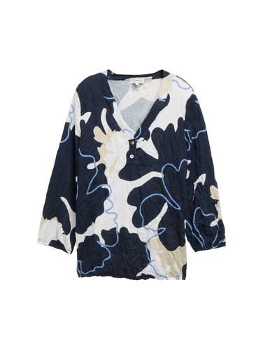 Crinkle Blusenshirt XL Loose Fit - Big Floral Shapes Design