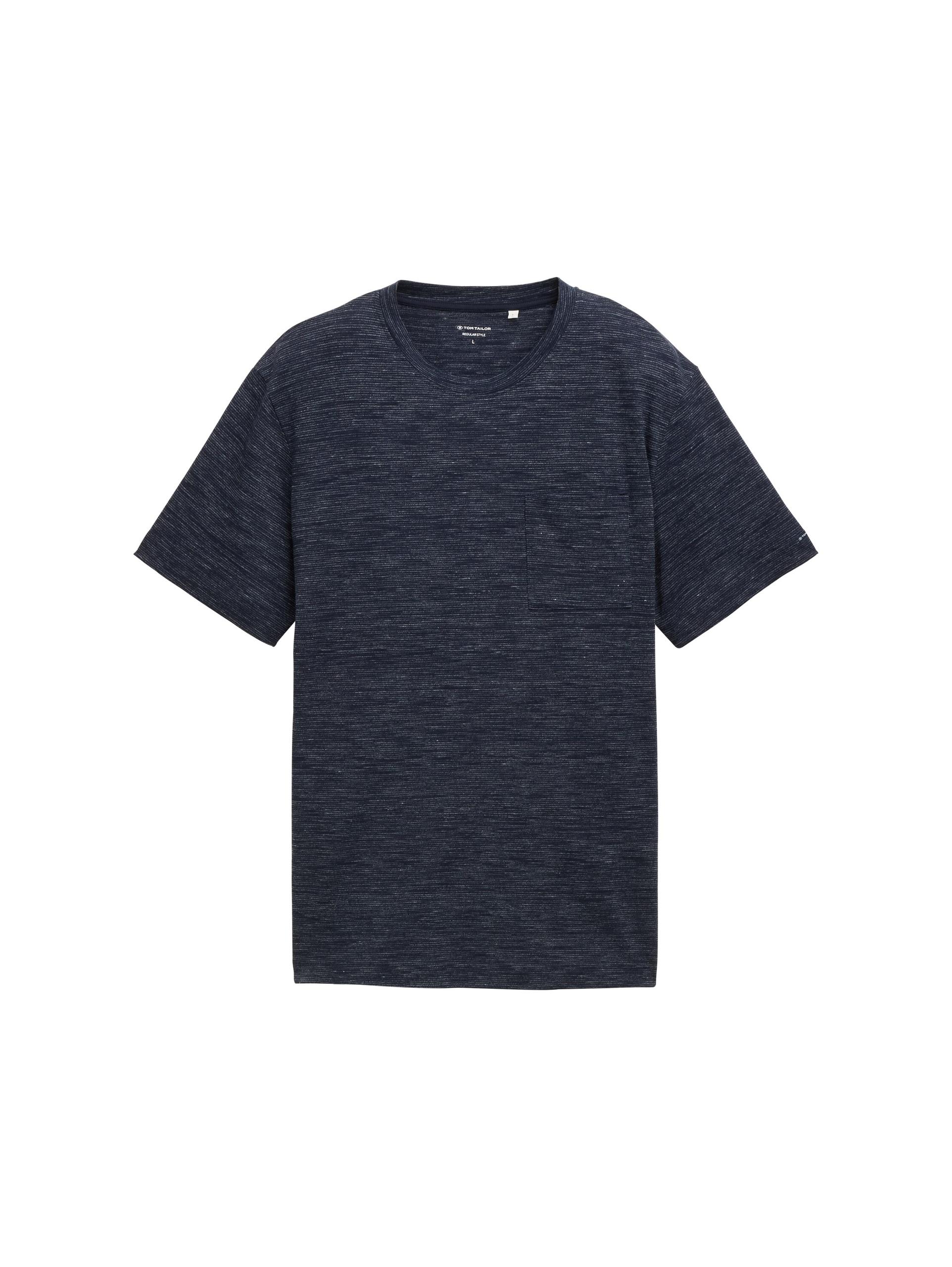 T-Shirt mit Brusttasche XXL Regular Fit - Sky Captain Blue Stripy Inject