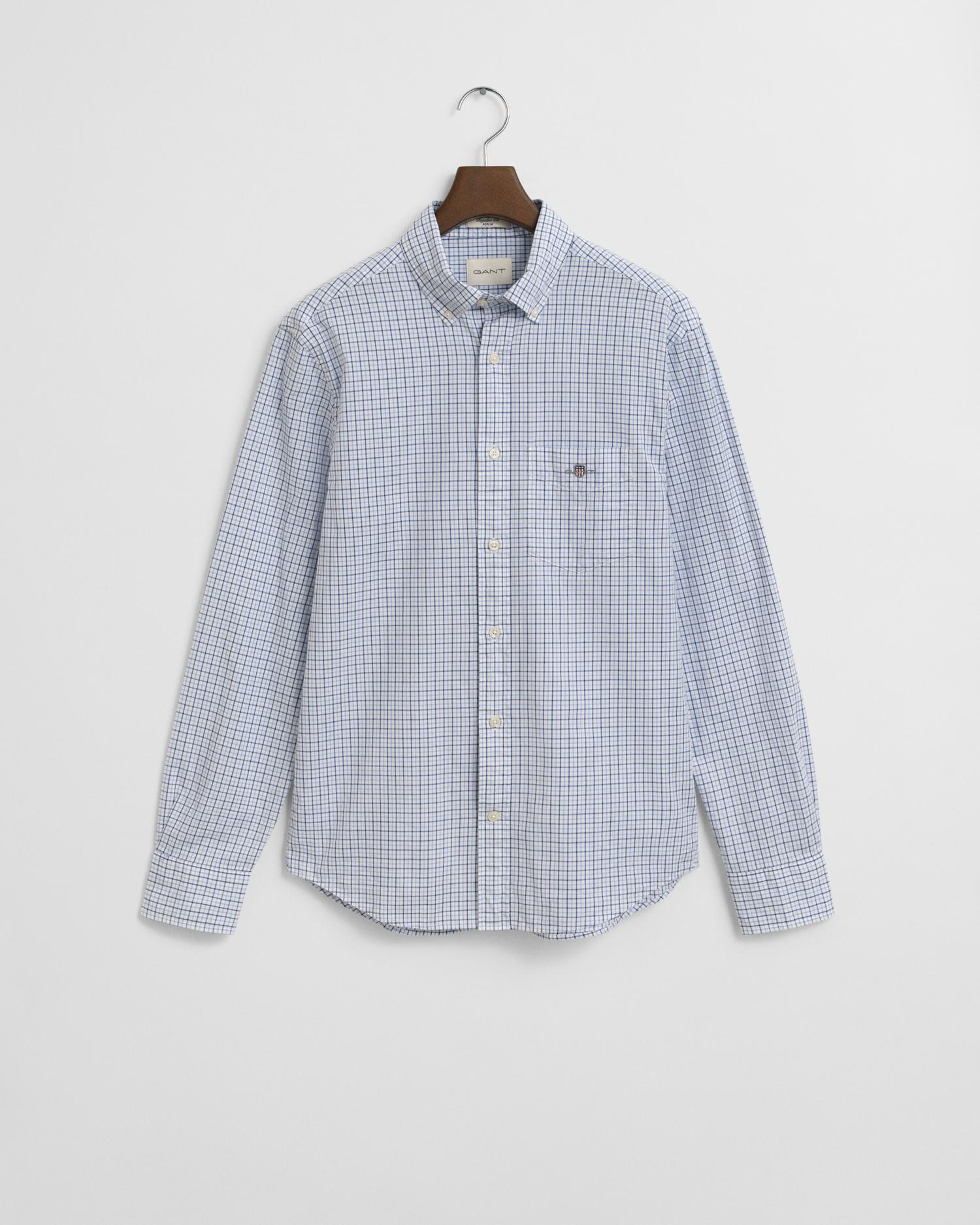 Regular Fit Classic Popeline Hemd mit Mikro-Karomuster M - Clear Sky