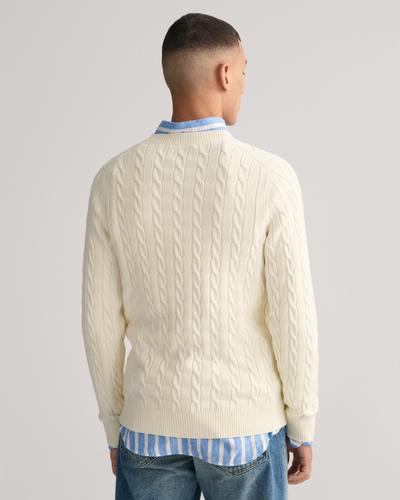 Zopfstrick Rundhalspullover aus Baumwolle XXXL - Cream
