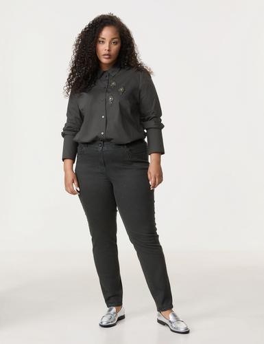 5-Pocket Jeans mit Ziersteinen Betty 54 Körpernahe Passform - Raw Black Denim