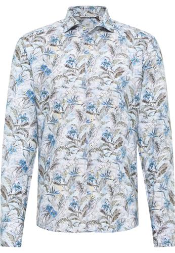 Linen Shirt Twill Langarm 44/Langarm - 67cm SLIM FIT - Blau
