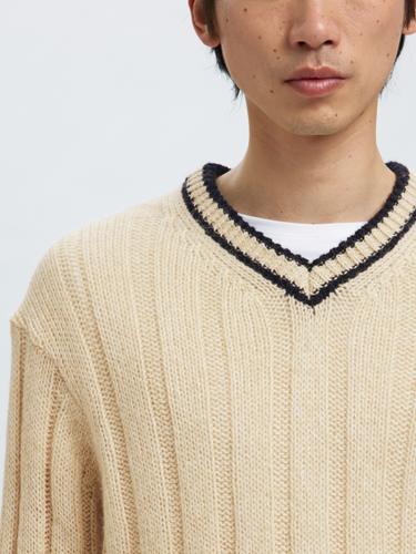 SLHROY LS KNIT RELAXED RIB V-NECK L Locker geschnitten - Egret