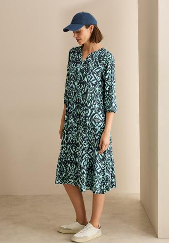 Gemustertes Volant-Kleid L - Slate Khaki