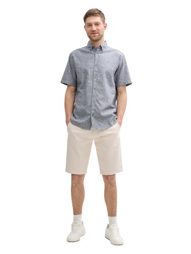Stretch Slim Chino Shorts mit Gürtel 33 Slim Fit - White Beige Zig Zag Structure