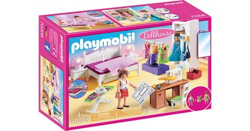 Playmobil® Playmobil® Konstruktions-Spielset »Schlafzimmer mit Nähecke (70208), Dollhouse«, (67 St), Made in Germany