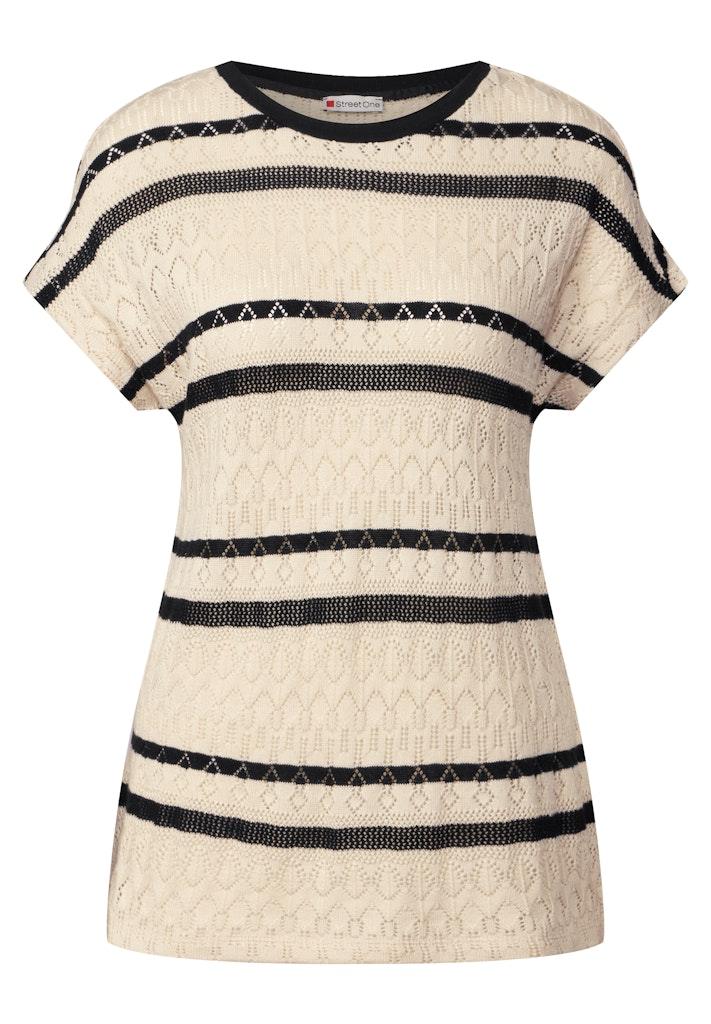 Ajour Shirt mit Streifen Beige 38
