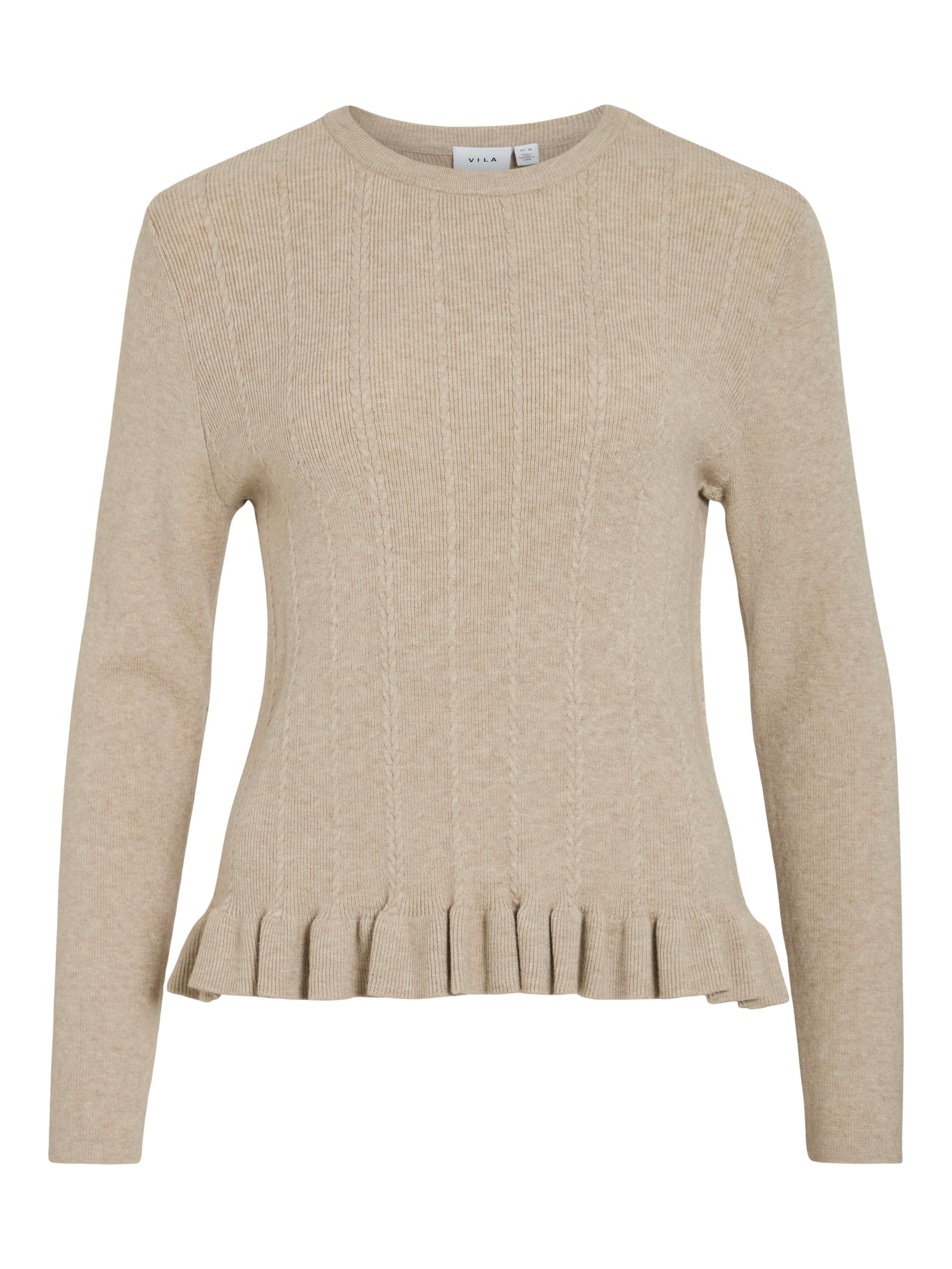 VINORTHY O-NECK L/S FRILL KNIT TOP/R L Normal geschnitten - Natural Melange